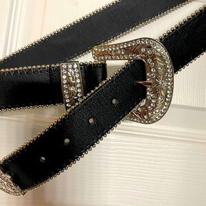 Elegant Black Belt with Silver Accents